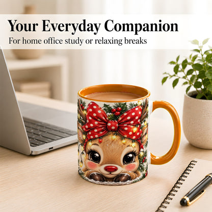 #pl[11oz|Orange] Cute Christmas Reindeer Coffee Mug, Holiday Deer Mug, Ceramic Cup