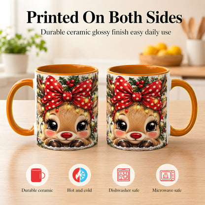 #pl[11oz|Orange] Cute Christmas Reindeer Coffee Mug, Holiday Deer Mug, Ceramic Cup