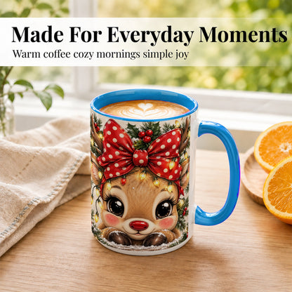 #pl[15oz|Blue] Cute Christmas Reindeer Coffee Mug, Holiday Deer Mug, Ceramic Cup