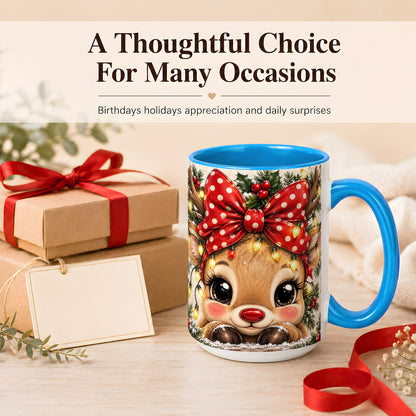 #pl[15oz|Blue] Cute Christmas Reindeer Coffee Mug, Holiday Deer Mug, Ceramic Cup