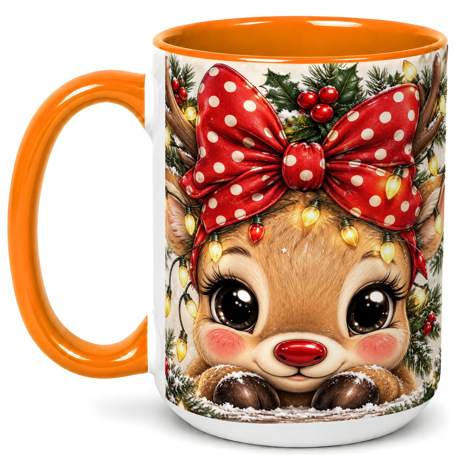 #pl[15oz|Orange] Cute Christmas Reindeer Coffee Mug, Holiday Deer Mug, Ceramic Cup