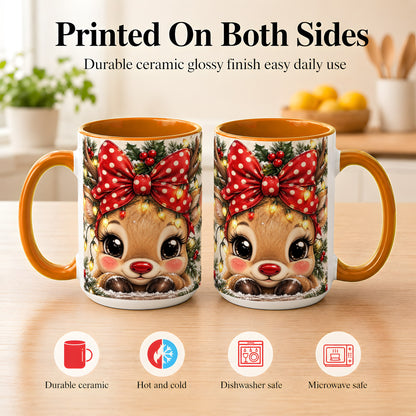 #pl[15oz|Orange] Cute Christmas Reindeer Coffee Mug, Holiday Deer Mug, Ceramic Cup