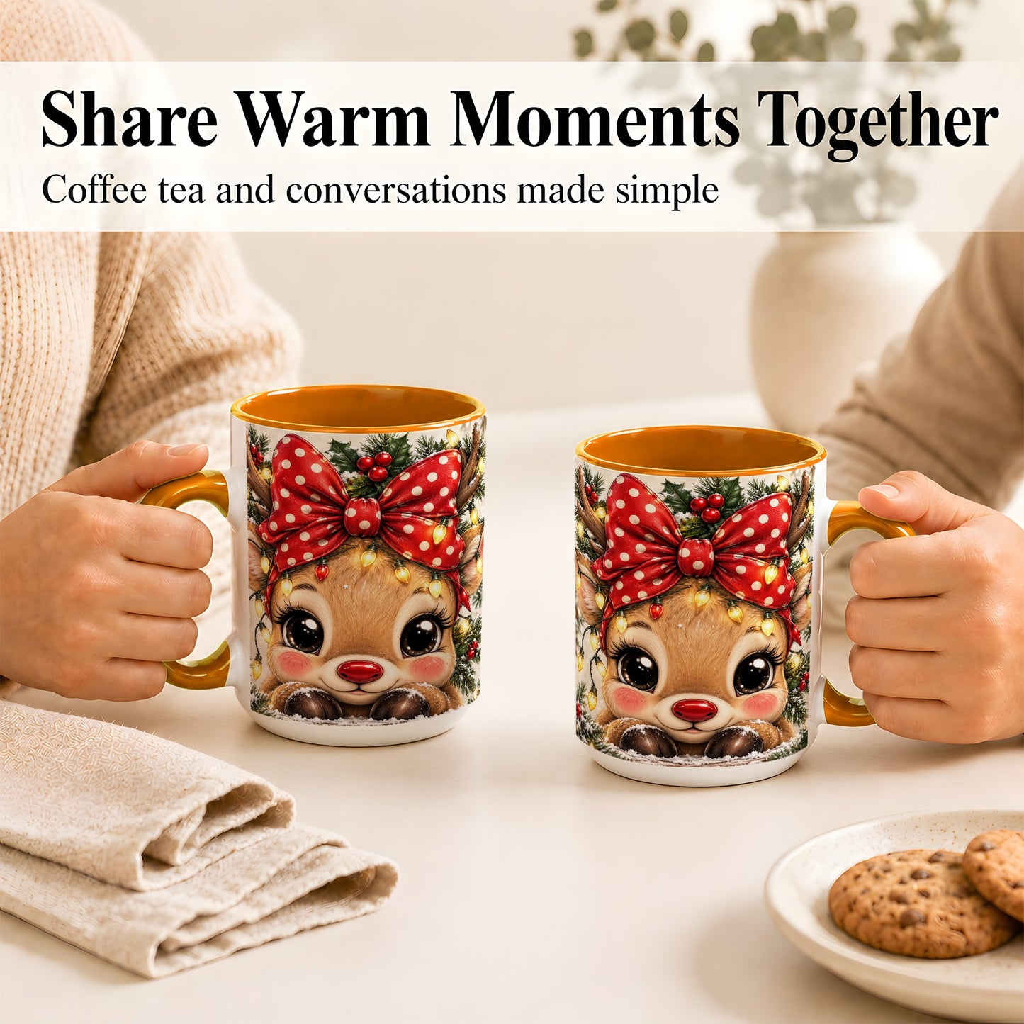#pl[15oz|Orange] Cute Christmas Reindeer Coffee Mug, Holiday Deer Mug, Ceramic Cup