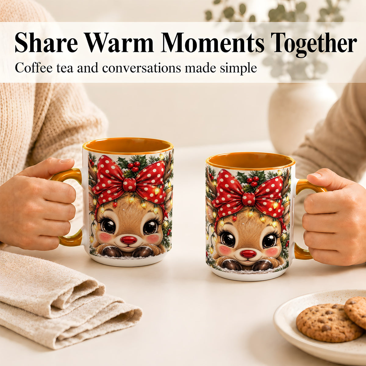 #pl[15oz|Orange] Cute Christmas Reindeer Coffee Mug, Holiday Deer Mug, Ceramic Cup