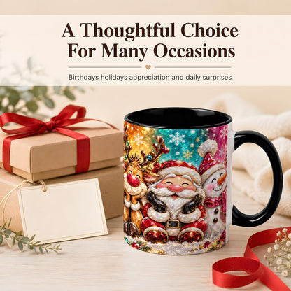 #pl[11oz|Black] Santa Reindeer Snowman Coffee Mug, Christmas Friends Mug, Ceramic Cup