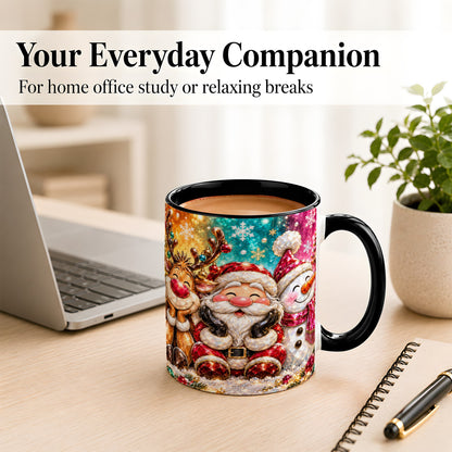 #pl[11oz|Black] Santa Reindeer Snowman Coffee Mug, Christmas Friends Mug, Ceramic Cup
