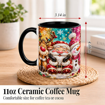 #pl[11oz|Black] Santa Reindeer Snowman Coffee Mug, Christmas Friends Mug, Ceramic Cup