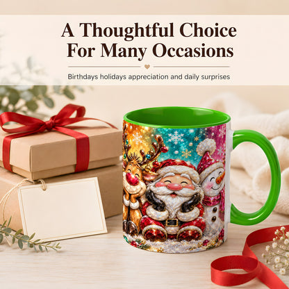 #pl[11oz|Green] Santa Reindeer Snowman Coffee Mug, Christmas Friends Mug, Ceramic Cup
