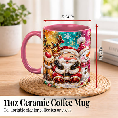 #pl[11oz|Pink] Santa Reindeer Snowman Coffee Mug, Christmas Friends Mug, Ceramic Cup