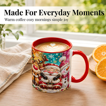 #pl[11oz|Red] Santa Reindeer Snowman Coffee Mug, Christmas Friends Mug, Ceramic Cup