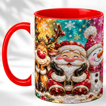 Santa Reindeer Snowman Coffee Mug, Christmas Friends Mug, Ceramic Cup