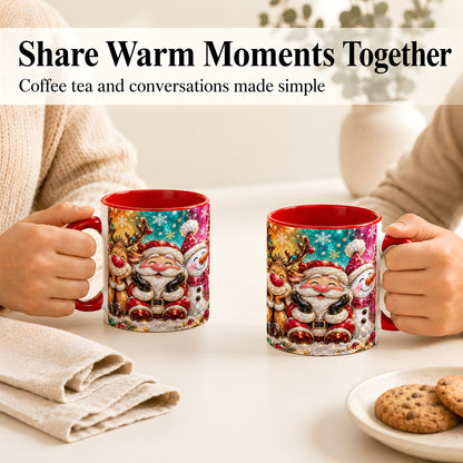 #pl[11oz|Red] Santa Reindeer Snowman Coffee Mug, Christmas Friends Mug, Ceramic Cup