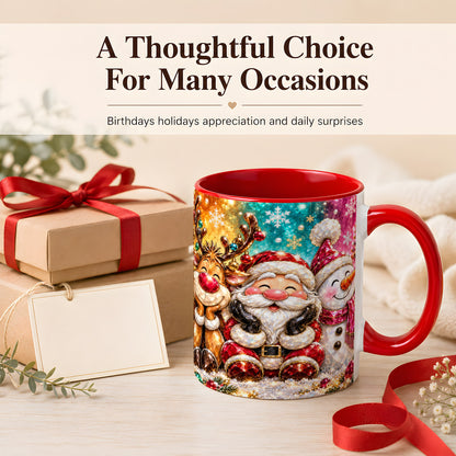 #pl[11oz|Red] Santa Reindeer Snowman Coffee Mug, Christmas Friends Mug, Ceramic Cup