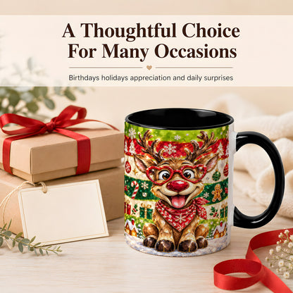 #pl[11oz|Black] Funny Christmas Reindeer Coffee Mug, Heart Glasses Mug, Ceramic Cup