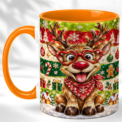 #pl[11oz|Orange] Funny Christmas Reindeer Coffee Mug, Heart Glasses Mug, Ceramic Cup