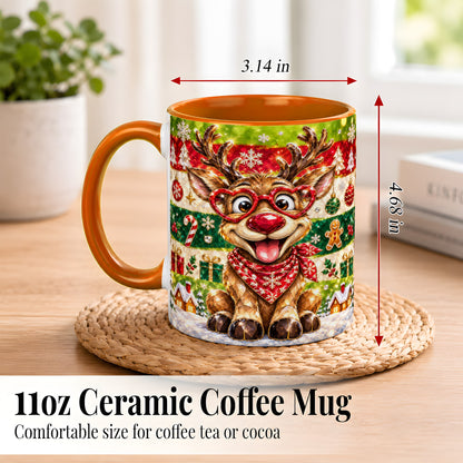 #pl[11oz|Orange] Funny Christmas Reindeer Coffee Mug, Heart Glasses Mug, Ceramic Cup
