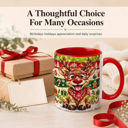#pl[11oz|Red] Funny Christmas Reindeer Coffee Mug, Heart Glasses Mug, Ceramic Cup