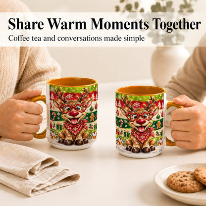 #pl[15oz|Orange] Funny Christmas Reindeer Coffee Mug, Heart Glasses Mug, Ceramic Cup