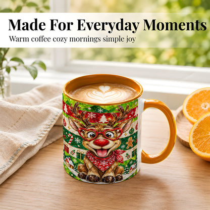 #pl[11oz|Orange] Stained Glass Style Reindeer Coffee Mug, Christmas Deer Mug, Ceramic Cup