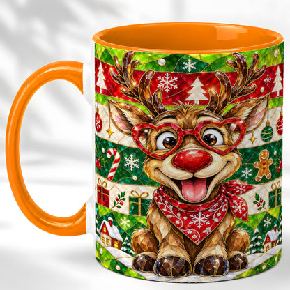 #pl[11oz|Orange] Stained Glass Style Reindeer Coffee Mug, Christmas Deer Mug, Ceramic Cup