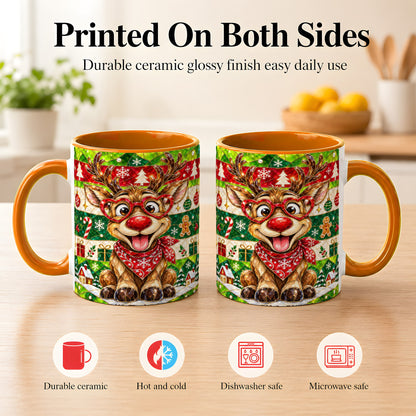 #pl[11oz|Orange] Stained Glass Style Reindeer Coffee Mug, Christmas Deer Mug, Ceramic Cup