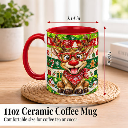 #pl[11oz|Red] Stained Glass Style Reindeer Coffee Mug, Christmas Deer Mug, Ceramic Cup