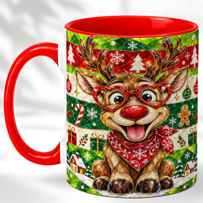 Stained Glass Style Reindeer Coffee Mug, Christmas Deer Mug, Ceramic Cup