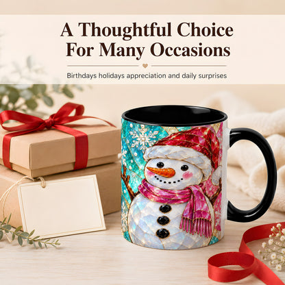 #pl[11oz|Black] Stained Glass Snowman Coffee Mug, Winter Holiday Mug, Ceramic Cup