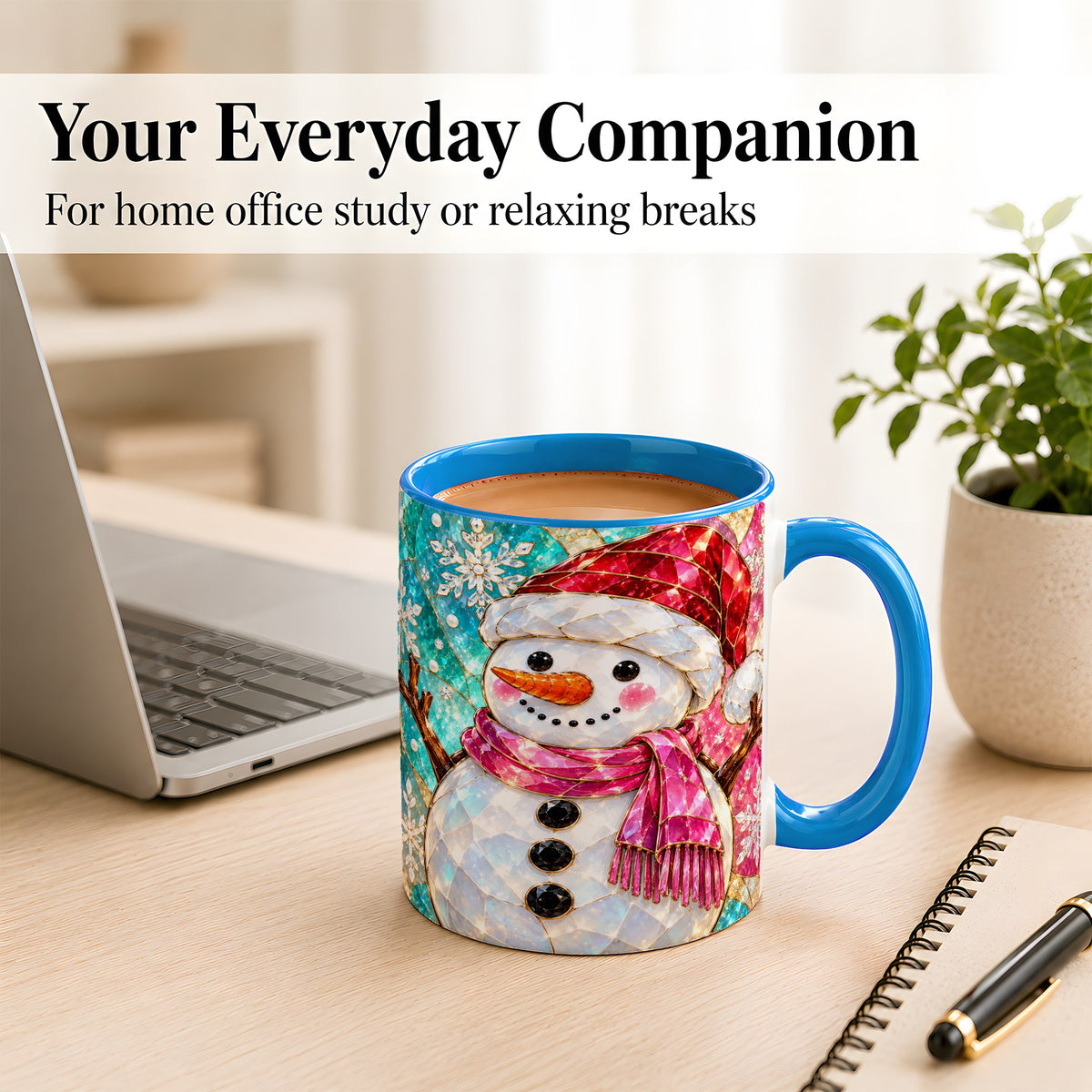 #pl[11oz|Blue] Stained Glass Snowman Coffee Mug, Winter Holiday Mug, Ceramic Cup