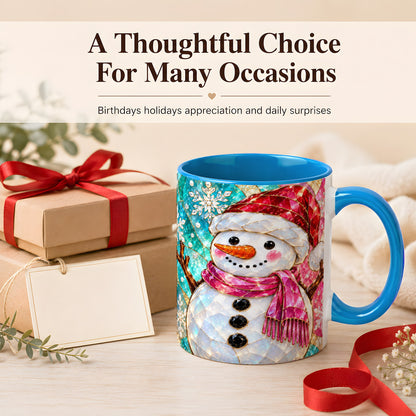 #pl[11oz|Blue] Stained Glass Snowman Coffee Mug, Winter Holiday Mug, Ceramic Cup
