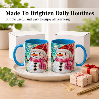 #pl[11oz|Blue] Stained Glass Snowman Coffee Mug, Winter Holiday Mug, Ceramic Cup