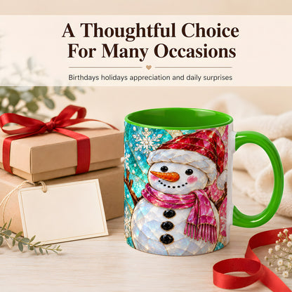 #pl[11oz|Green] Stained Glass Snowman Coffee Mug, Winter Holiday Mug, Ceramic Cup
