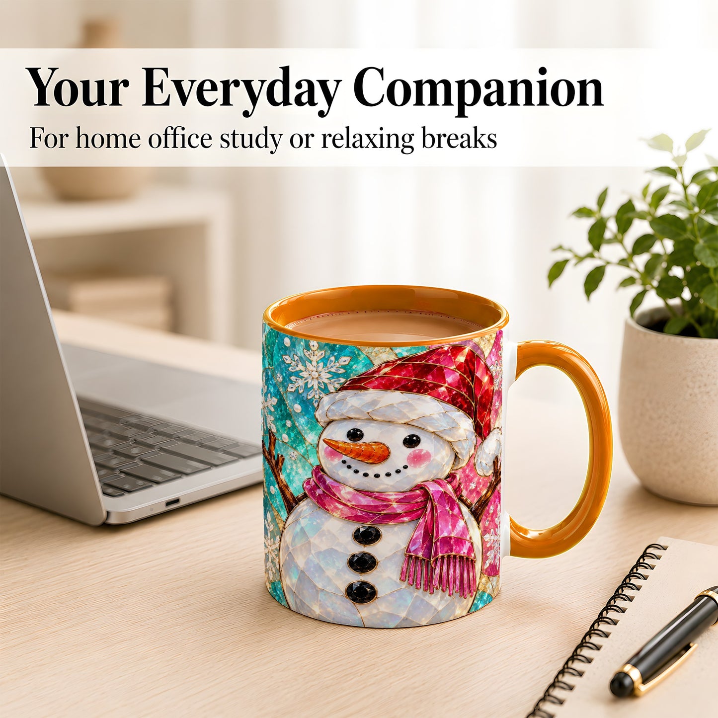 #pl[11oz|Orange] Stained Glass Snowman Coffee Mug, Winter Holiday Mug, Ceramic Cup