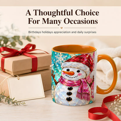 #pl[11oz|Orange] Stained Glass Snowman Coffee Mug, Winter Holiday Mug, Ceramic Cup