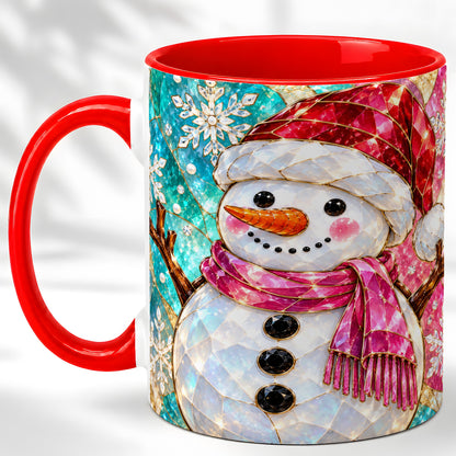 Stained Glass Snowman Coffee Mug, Winter Holiday Mug, Ceramic Cup