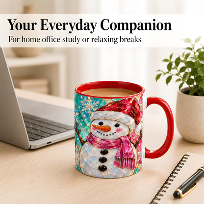 #pl[11oz|Red] Stained Glass Snowman Coffee Mug, Winter Holiday Mug, Ceramic Cup