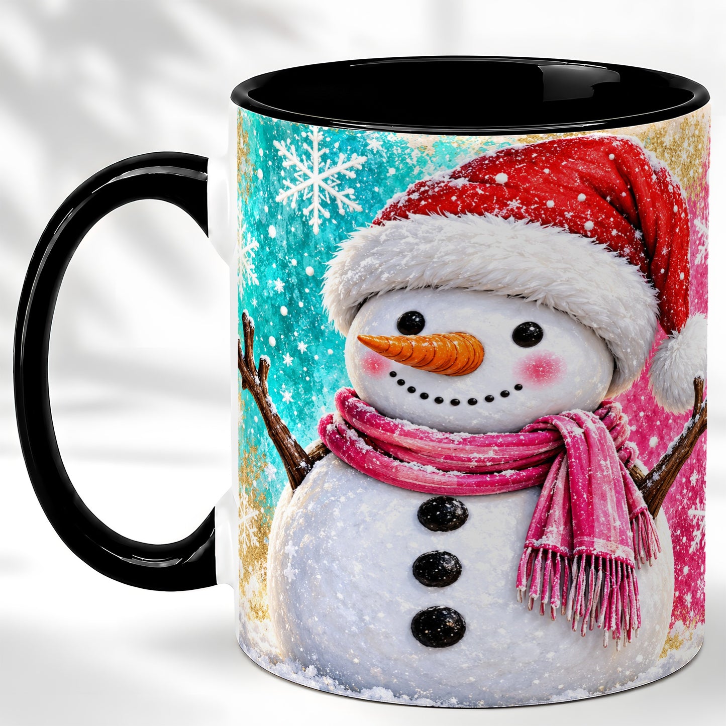 #pl[11oz|Black] Cheerful Snowman Coffee Mug, Christmas Winter Mug, Ceramic Cup
