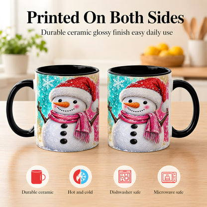 #pl[11oz|Black] Cheerful Snowman Coffee Mug, Christmas Winter Mug, Ceramic Cup