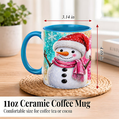 #pl[11oz|Blue] Cheerful Snowman Coffee Mug, Christmas Winter Mug, Ceramic Cup