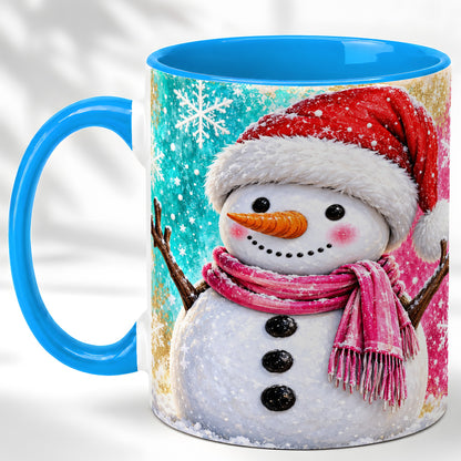 #pl[11oz|Blue] Cheerful Snowman Coffee Mug, Christmas Winter Mug, Ceramic Cup