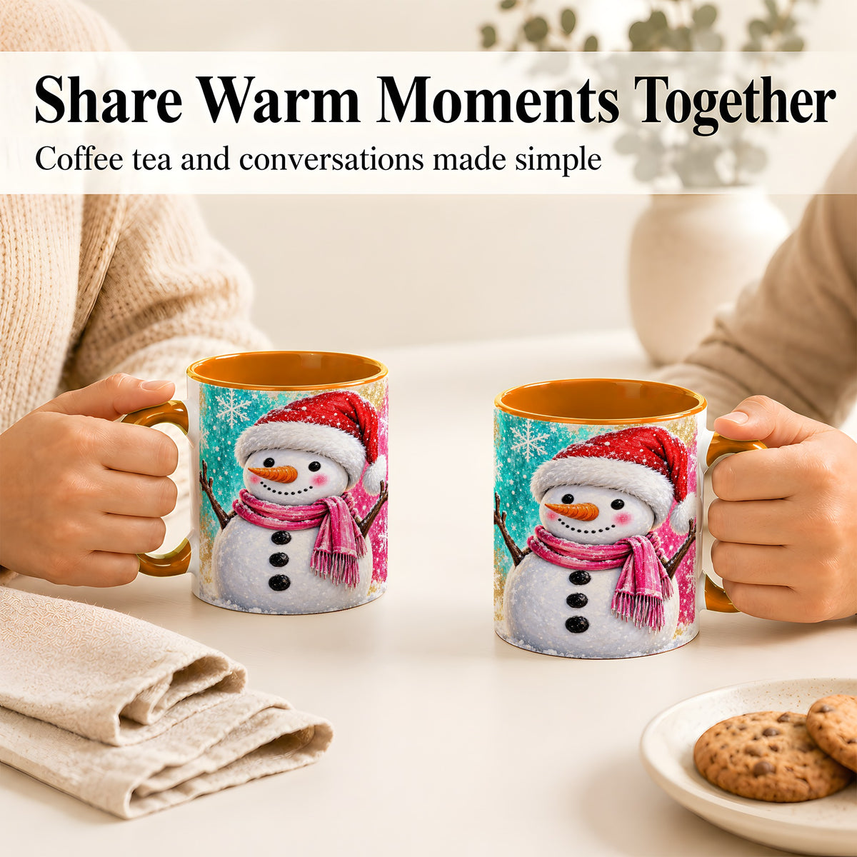 #pl[11oz|Orange] Cheerful Snowman Coffee Mug, Christmas Winter Mug, Ceramic Cup