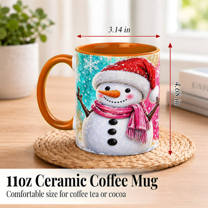 #pl[11oz|Orange] Cheerful Snowman Coffee Mug, Christmas Winter Mug, Ceramic Cup