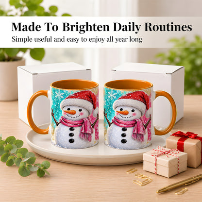 #pl[11oz|Orange] Cheerful Snowman Coffee Mug, Christmas Winter Mug, Ceramic Cup