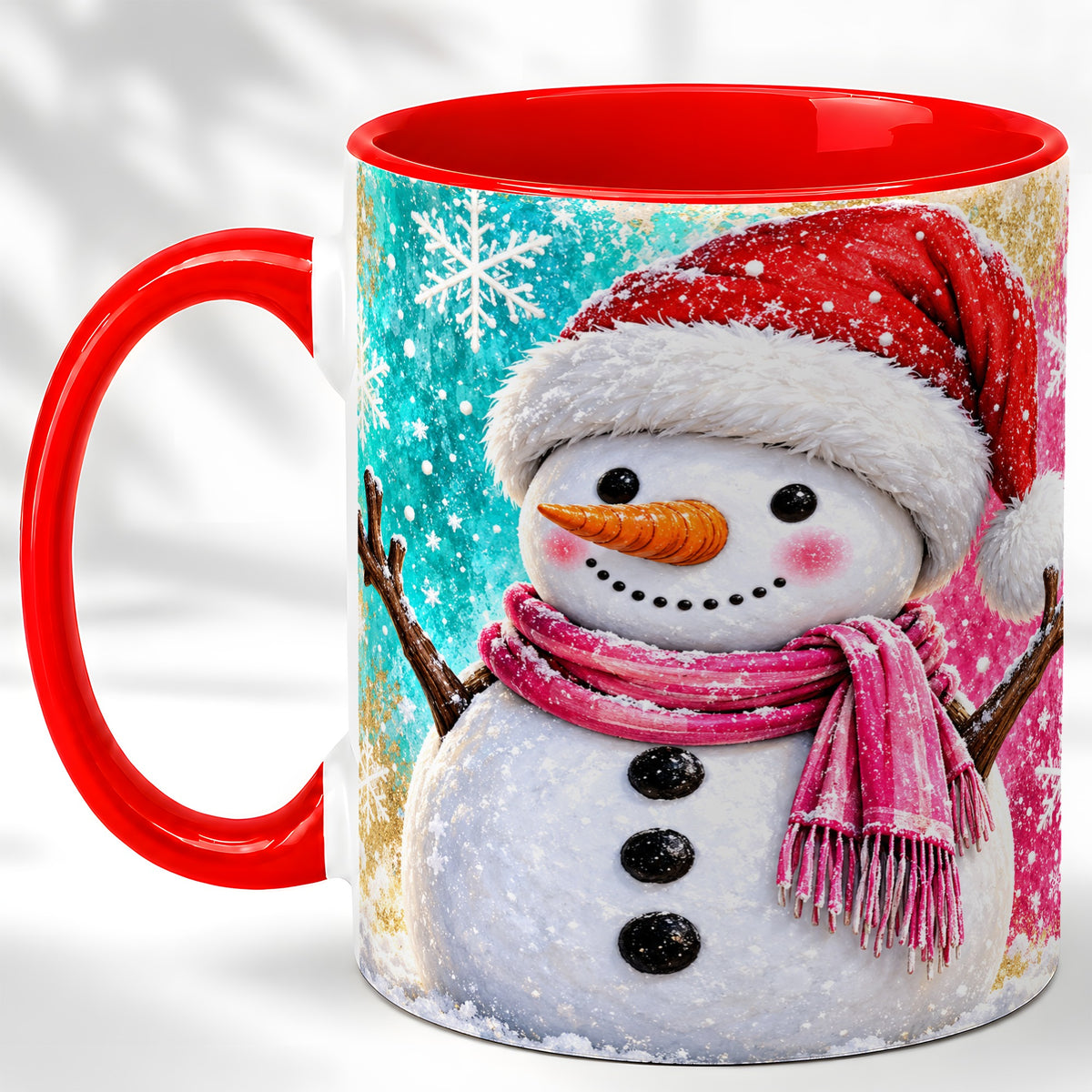 Cheerful Snowman Coffee Mug, Christmas Winter Mug, Ceramic Cup