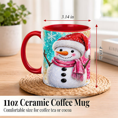 #pl[11oz|Red] Cheerful Snowman Coffee Mug, Christmas Winter Mug, Ceramic Cup