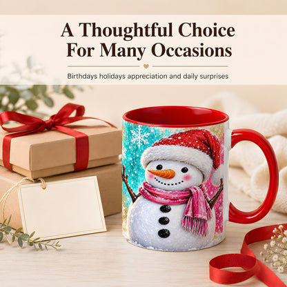 #pl[11oz|Red] Cheerful Snowman Coffee Mug, Christmas Winter Mug, Ceramic Cup