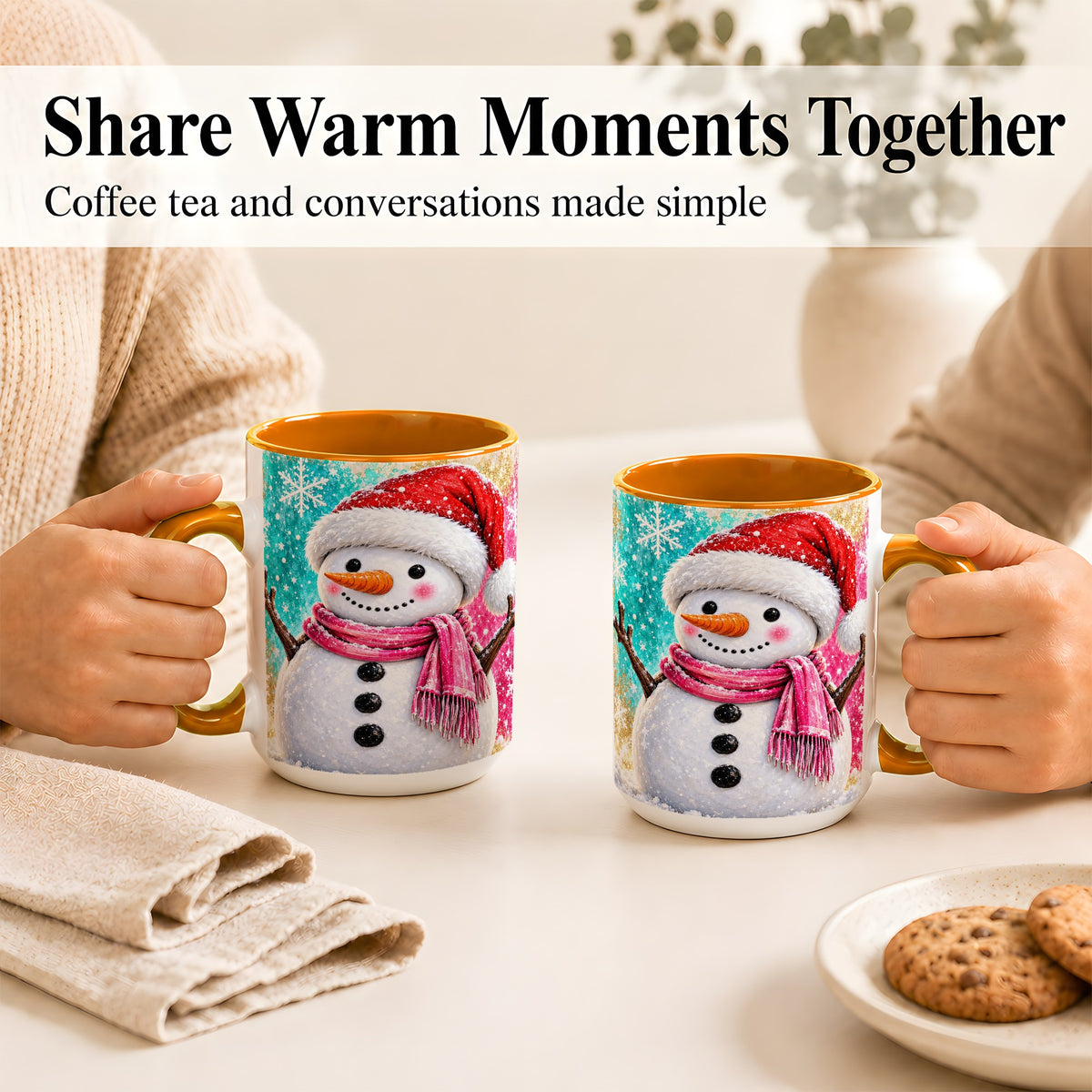 #pl[15oz|Orange] Cheerful Snowman Coffee Mug, Christmas Winter Mug, Ceramic Cup