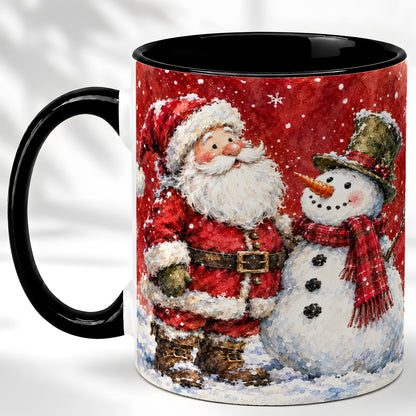 #pl[11oz|Black] Santa Snowman Coffee Mug, Classic Christmas Duo Mug, Ceramic Cup