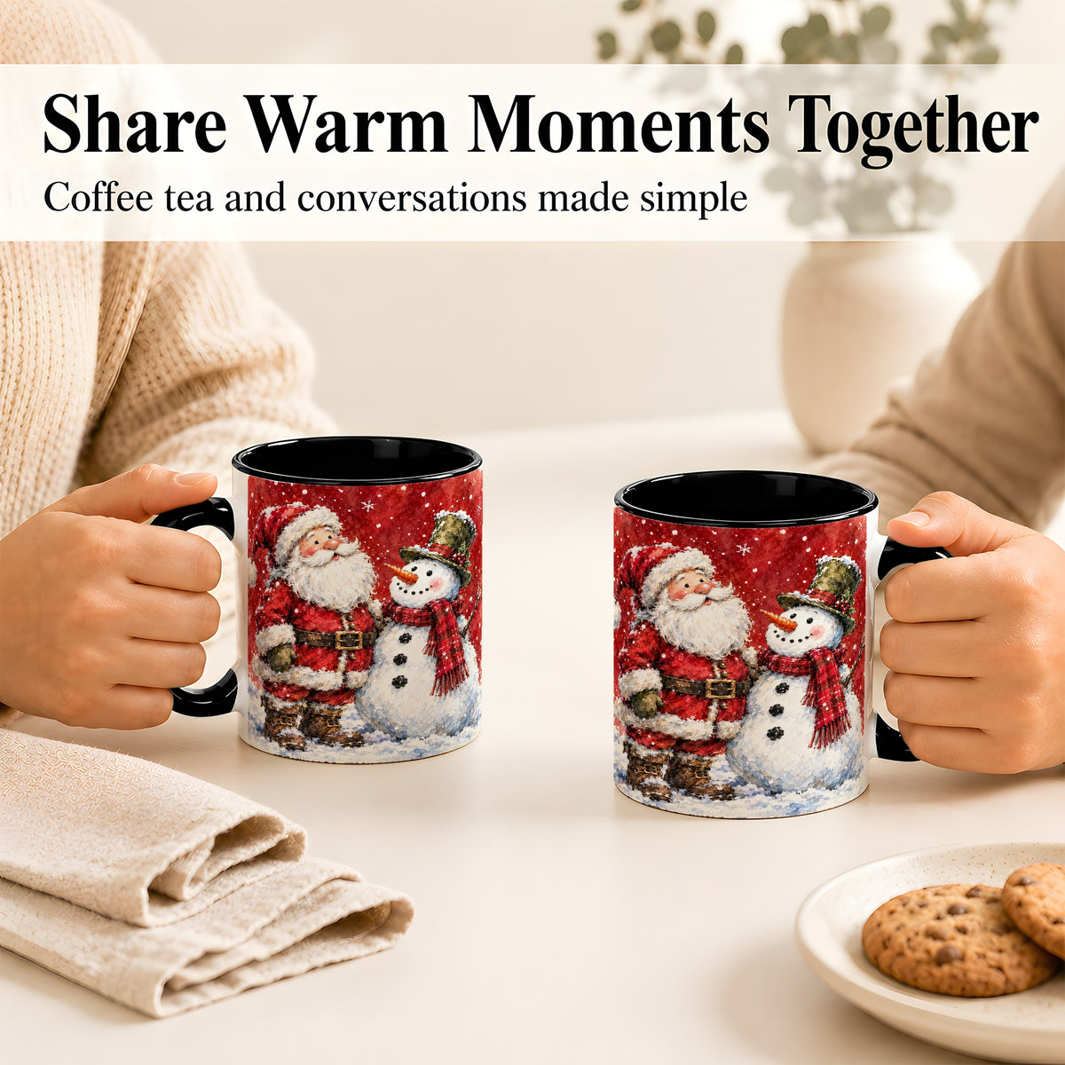 #pl[11oz|Black] Santa Snowman Coffee Mug, Classic Christmas Duo Mug, Ceramic Cup