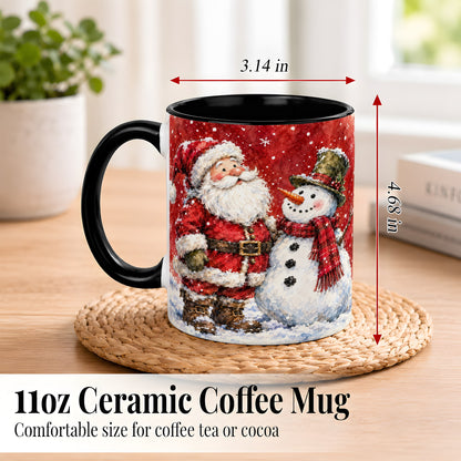 #pl[11oz|Black] Santa Snowman Coffee Mug, Classic Christmas Duo Mug, Ceramic Cup